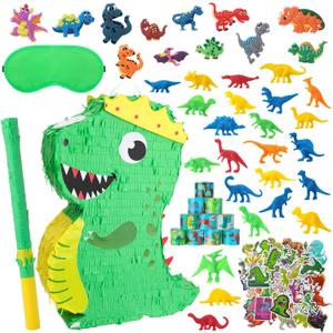 Dinosaur Birthday Party Favors Piata Set Dino Decoration with Blindfold and Baton, 16 * 12 * 3 Inches, Dragon Pinata Green