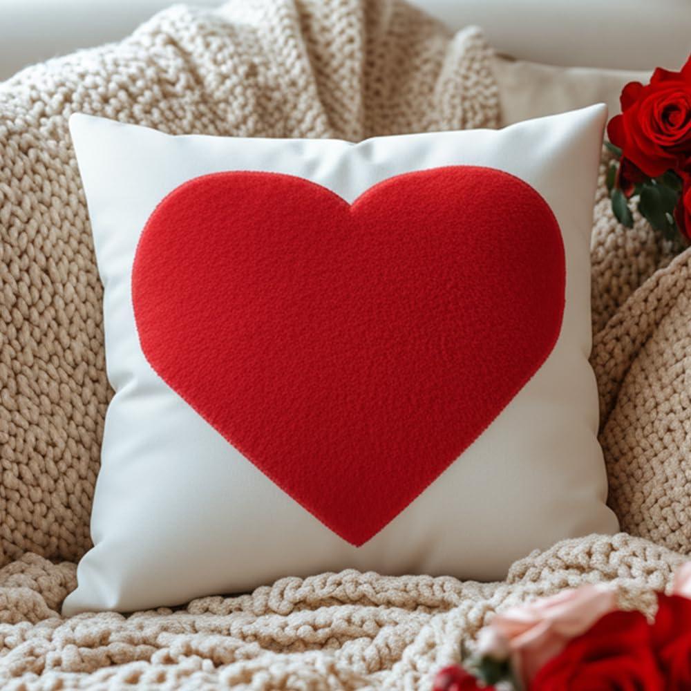 GEEORY Valentine's Day Pillow Cover 18x18 Inch, 3D Red Plush Heart Decor  Soft Romantic Sofa/Bed Cushion Case