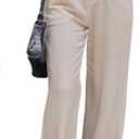 Fakanhui Women's Linen Dressy Work Casual Pants Summer Business Straight Wide Leg Cotton Linen Trouser Pants, M