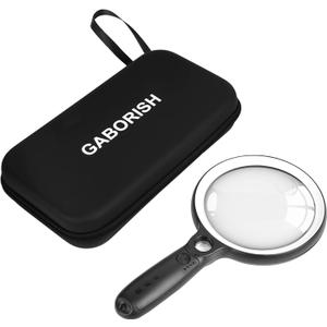 Large Magnifying Glass with 37 LED Light and Case, 10X 20X 45X Handheld Illuminated Lighted Magnifier with 3 Light Modes Rechargeable Magnifying Glass for Seniors Reading, Inspection (White & Black)