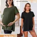 Ficerd 3 Pack Women's Maternity T Shirts, Short Sleeve Side Split Pregnancy Tops Casual Crew Neck Pregnant Tees Mama Clothes (M)