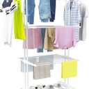 HOMIDEC Clothes Drying Rack, Large 4-Tier Foldable Drying Rack Clothing(67.7H x 19.7W x 30L Inches), Movable with 4 Castors. Multifunctional Stainless Steel Laundry Drying Rack, White