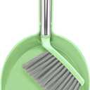NACENA Mini Broom and Dustpan Set, Small Dust Pan and Brush Set with Handle Dustpan Teeth for Cleaning Hair Suitable for Office Desks Drawers Sofas Outdoor Camping, Light & Green