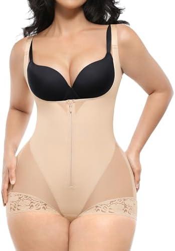 SHAPELLX Shapewear for Women Fajas Colombianas Tummy Control Body Shaper Open Bust Bodysuit with Hook Zipper Closure size S