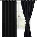 Hiasan Grommet Blackout Curtains for Bedroom, 60 x 72 Inches - Thermal Insulated & Noise reducing Window Drapes for Living Room/Dorm Room, Set of 2 Panels Sewn with Tiebacks, Black
