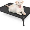 Elevated Dog Bed for Large Dogs, Raised Dog Cot Fits Up to 120 LBs, Heavy Duty Pet Cots with Durable Supportive Teslin Recyclable Washable Mesh, Indoor & Outdoor Pet Bed, Black