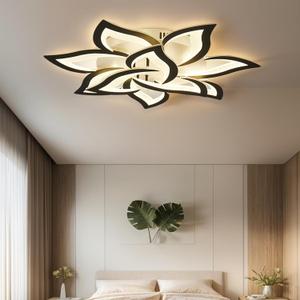 Modern LED Ceiling Light, 3000K/4500K/6000K Selectable Ceiling Light Fixture, Chandelier Flush Mount Ceiling Lights, LED Ceiling Lamp Fixture for Kitchen Living Room Dining Room Bedroom (Black)