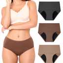 2 x BAMBOO COOL Womens Period Underwear Light Flow High Waisted Leakproof Postpartum Maternity Panties Soft Breathable,3 Pack (Brown, L)