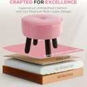 Small Foot Stool Round Pouf Ottoman, 13'' Leather Foot Rest with Non-Skid Rubber Legs, Foolstool Ottomans for Couch, Sofa Footrest Step Stool for Living Room Bedroom Entryway Office, Pink