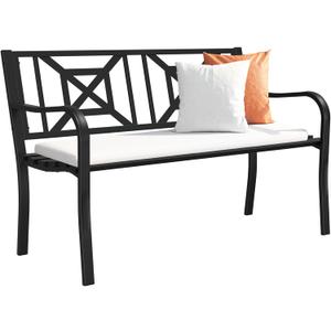 Black Outdoor Bench, Metal Weatherproof Garden Bench Cast Iron Heavy-Duty Patio Bench with Decorative Backrest for Proch Park 880lb Capacity