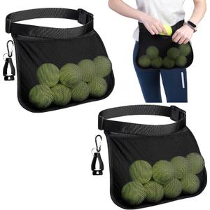 Tebery 2 Pack Tennis Ball Waist Bag, Ball Band Holder with Adjustable Belt, Tennis Storage Pouch Carrying Accessory Sports Bag with Hook for Outdoors Sports, Running