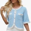 URBAN REVIVO Womens Short Sleeve Cardigan Trendy Crew Neck Button Down Lightweight Summer Sweaters Tops, Size 4