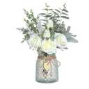 Faux Flowers with Vase,Artificial Silk Roses in Vase, Fake Plant Eucalyptus Flower Arrangement for Home Office Farmhouse Bathroom Dining Table Centerpiece Decorations Coffee Table Decor (White)