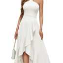 Bbonlinedress Women White Wedding Cocktail Halter Prom Dress Bride Bridal Shower Summer Beach Ruffled Maxi Hi-lo Dress White S