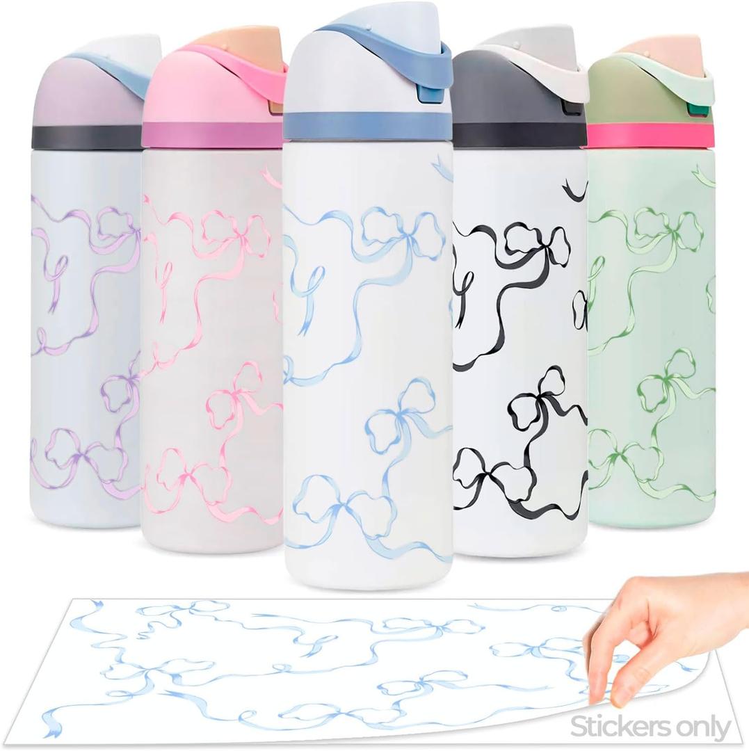 Bows Stickers for Custom Owala Accessories - Cute Tumbler Decals, Fits 24oz Urban Outfitters Owala Bottles (Ocean Breeze Bow, Blue)