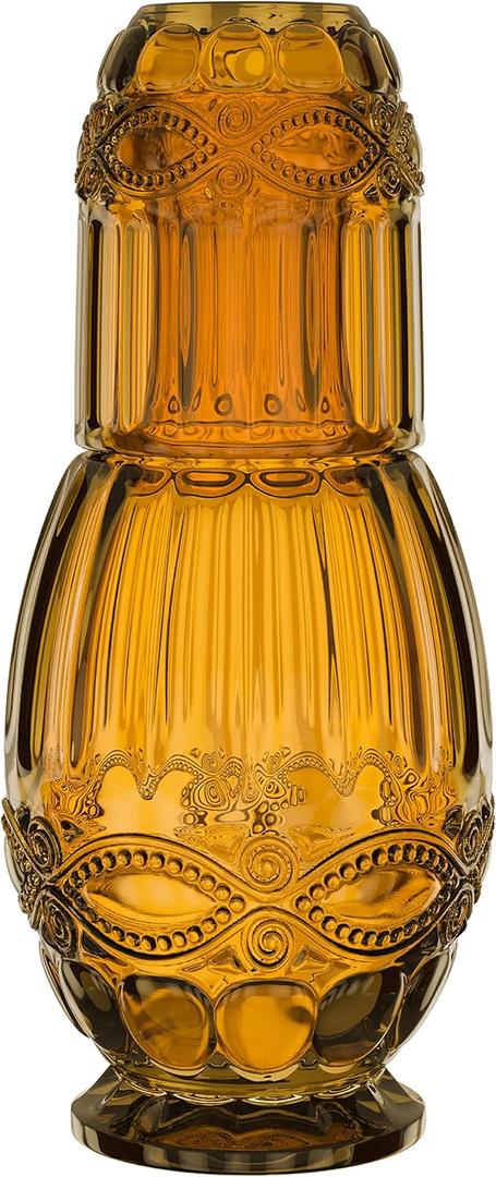 Elle Decor Bedside Water Carafe with Tumbler | 33-Ounce Pitcher and Matching Drinking Glass | Use Cup as a Lid for Carafe | For Guest Room, Nightstand, Office, or Gift