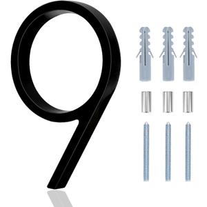 House Numbers For Outside - 5 Inch Modern Floating Address Numbers For Houses Rust Proof Zinc Alloy Easy To Install, High Gloss Black Number 9