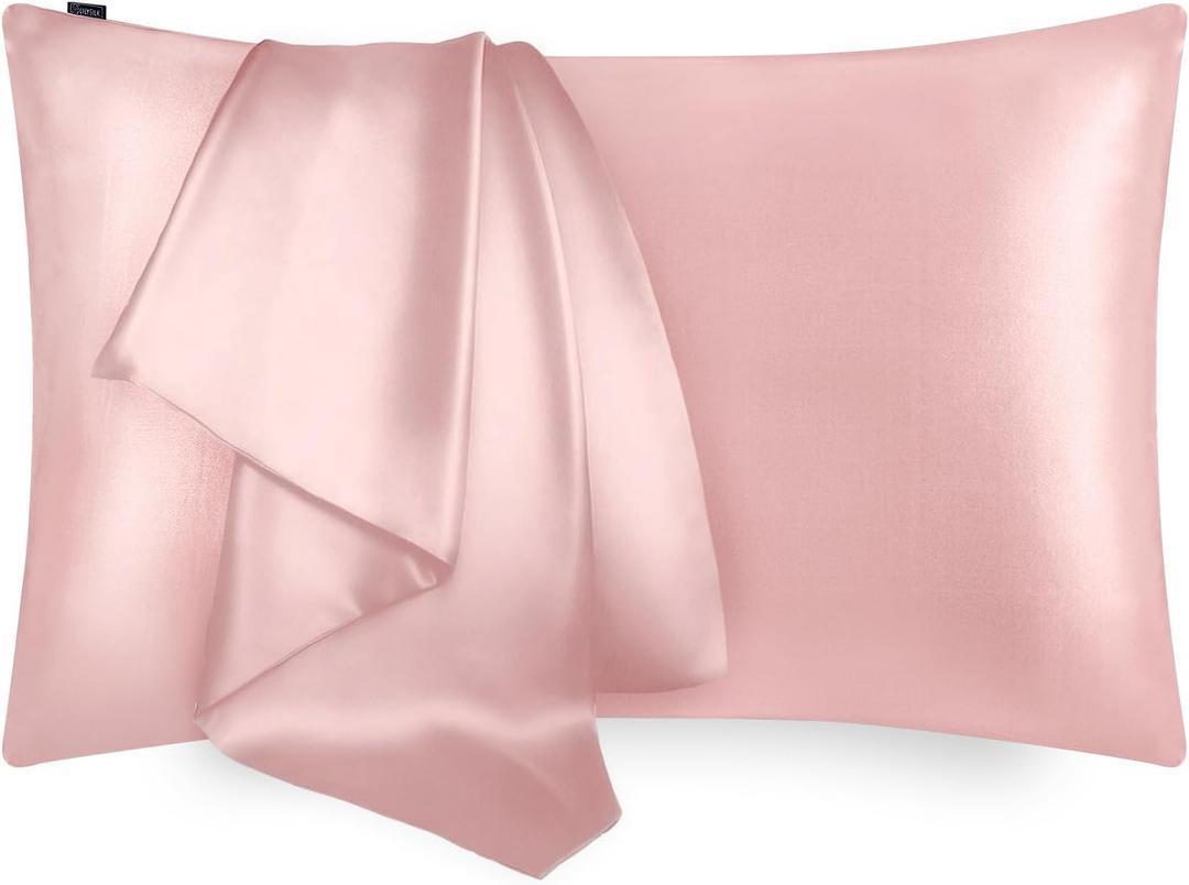 LILYSILK 100% Silk Pillowcase 1PC 25MM Pure Bed Pillowcase for Hair & Skin Terse Envelope Double-Sides Charmeuse Silk, Rosy Pink Standard 20x26 inches