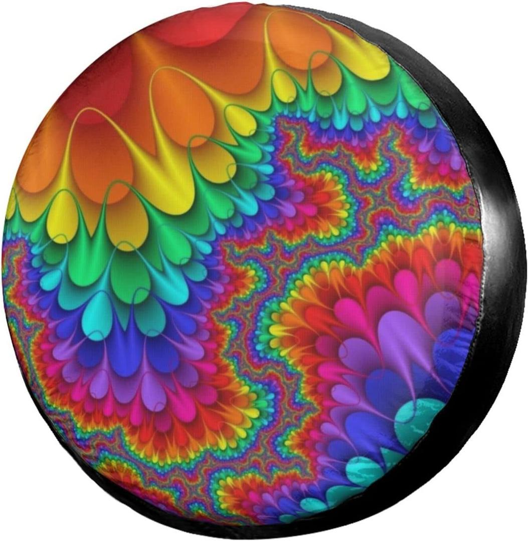 Foruidea Tie Dye Abstract Rainbow Color Spare Tire Cover Dust-Proof Wheel Tire Cover Fit Trailer, RV, SUV and Many Vehicle 17 Inch