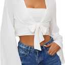 YYA Women's Lightweight Ribbed Cardigan Tie-Front Beach Cover Up with Long Sleeves for Summer Outfits White XXL (XXL)