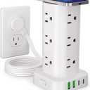 Power Strip Tower with Wireless Charger, Flat Plug Surge Protector Tower with 6FT Extension Cord, 12 AC Multiple Outlets, 4 USB (2 USB C),15W Wireless Charging Power Tower for Home Office Dorm, White
