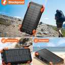 GOODaaa Portable Charger 24000mAh Built in 4 Cables and Thermometer 15W Fast Charging Power Bank Five Outputs Three Inputs Solar Charger Power Bank, SOS/Strobe/Strong Flashlights, Carabiner