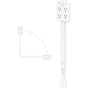 Electrical Outlet Extender Stick with USB Ports(2 USB C), 180 Rotating Extendable Wall Plug with 4 AC Outlet, Adjustable 17.7"-27" Extendable Power Strip Stick for Behind Couch, Desk and Bed
