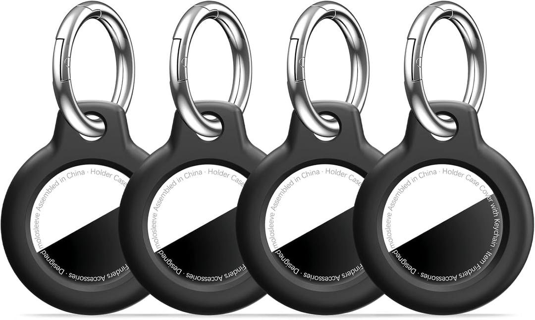 [4 Pack Case for AirTag 2nd Gen (2026) & 1st Gen, Shockproof Holder Anti-Scratch Protective Cover for Air Tags, Men's Women's Keyrings & Keychains for Keys, Luggage, Bags, Black