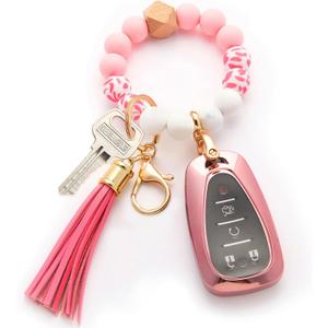 2 x QfungYe For Chevy Key Fob Cover with Keychain (5 Button, Pink)
