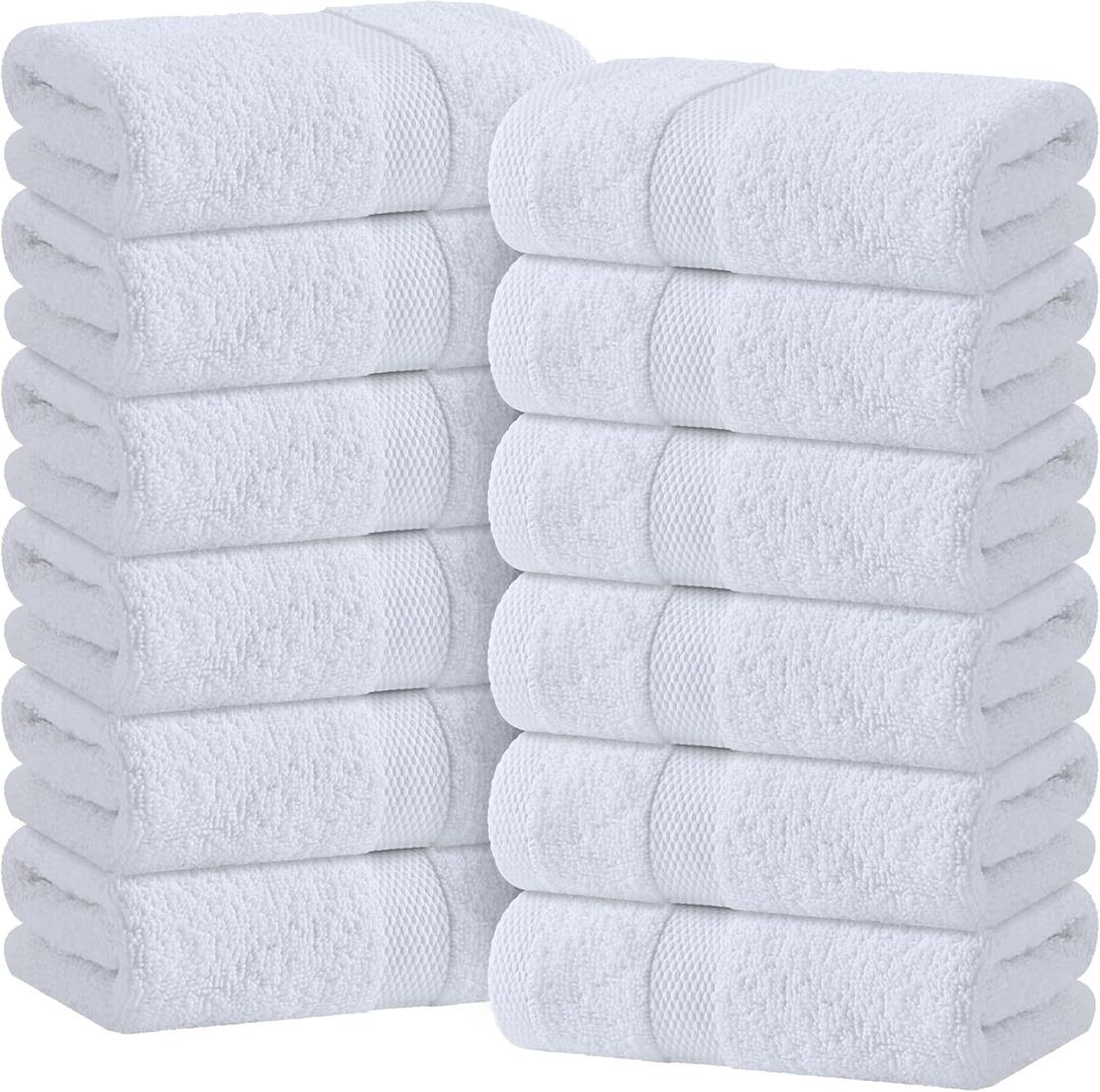 Wealuxe White Hand Towels for Bathroom [12 Pack] Cotton Hand Towel Bulk for Gym, Kitchen and Spa, 16x27 Inches Soft Highly Absorbent Quick Dry Terry Salon Towels