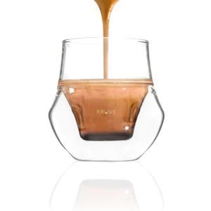 KRUVE Propel Espresso Cups, Handmade Double-Walled Glass Coffee Mugs, Clear 2.5 oz, Scientific Design for Better Tasting Coffee (Set of Two) - Unique Glass Coffee Cups with Headspace & Internal Fins