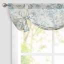 jinchan Tie Up Valance Floral Linen for Windows Farmhouse Valance 36 Inch Peonies Botanical Short Window Treatment Adjustable for Kitchen Living Room Light Filtering 1 Panel Blue on Beige