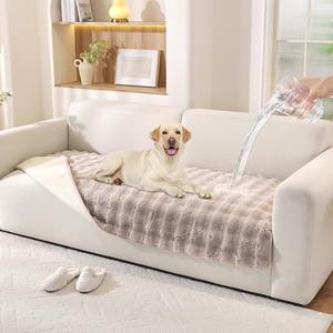 Hittun Waterproof Dog Bed Cover Non Slip Couch Covers for Dogs Washable Soft Faux Fur Sofa Cover Couch Covers for 3 Cushion Couch Sofa Pet Friendly (Khaki)