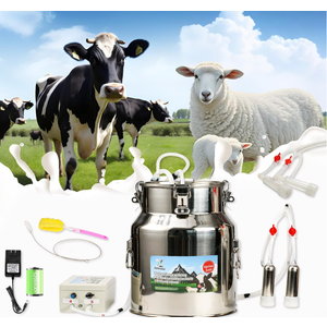 Upgrade 2-in-1 Goats and Cows Milking Machine, 3.7Gal/14L Food-Grade Stainless Steel Bucket with 5200mAh Built-in Rechargeable Battery, 4 Teat Cups, Cordless Pulsation Vaccum Electric Milking Machine