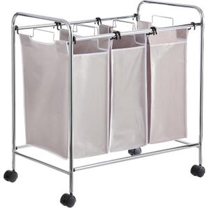 Amazon Basics 3-Bag Laundry Sorter with Removable Bags, Metal Frame, Washable, Locking Wheels, Gray, 30.7 Inches X 18.1 Inches X 33.9 Inches