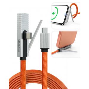 chubbycable StandLite Pro 90 240W Fast Charge Cable with Invisible Stand & Phone Case Friendly Right Angle USB C Cable Braided Charging Cord, Orange, Type-C to Type-C, 8.2FT