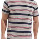 VEIISAR Men's Crewneck Striped T-Shirt Soft Elastic Cotton Tees (Large, 31228 Grey Royal Blue)