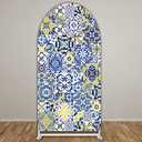 ittsmnt Arch Backdrop Covers Mediterranean Patchwork Tile Theme Arched Background Stand Cover for Birthday Banquet Porcelain Parties Decorations