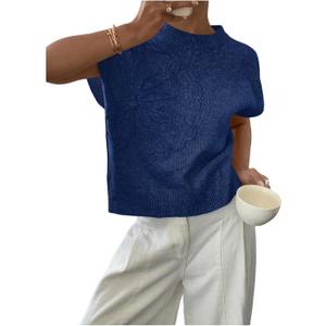 GORGLITTER Women's Short Sleeve Knit Sweater Tops Crewneck Lightweight Oversized Pullover Top Trendy (Blue, S)