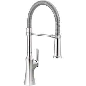 Delta Ermelo Pro Style Commercial Kitchen Faucet with Pull Down Sprayer, Chrome Single Hole Kitchen Sink Faucet, Single Handle, Chrome 18887-DST
