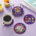2 x 8 Pcs Autism Awareness Diamond Art Coaster with Holder DIY Autism Awareness Diamond Art Coaster for Adults Diamond Kits Supplies for Christmas