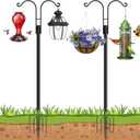 Ottsuls Bird Feeder Pole, 2 Pack 76 INCH Double Shepherds Hooks for Outdoor, Garden Pole with 5 Base Prongs Heavy Duty Planter Hooks for Hanging Plant Baskets, Lantern, Hummingbird Feeder