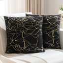 JELLYMONI Sparkling Decorative Pillow Covers Set of 2, 16 x 16 inch Glitter Decorative Cushion Covers for Couch, Sofa, Bed - Luxuriously and Sparkling Metallic Design (Gold Black)