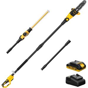 Pole Saw 8-Inch Cordless Tree Trimmer and 18-Inch Pole Hedge Trimmer 2-In-1,15-Feet Max Reach, Auto Oiling, Telescoping Pole Chainsaw with 2.0Ah Battery & Charger