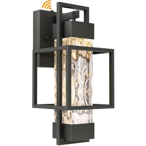 PARTPHONER Modern Outdoor Light Fixture Dusk to Dawn Outdoor Lighting, 15" H Exterior Wall Sconce Waterproof Porch Light, Outside Light for House with Water Glass for Garage Doorway(Bulb Included) (Black)
