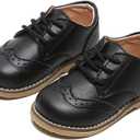 Toddler Boys Girls Dress Shoes Brown Black Leather Loafers Wedding Oxford Shoes Uniform School Flat Shoes 8 Toddler, Black