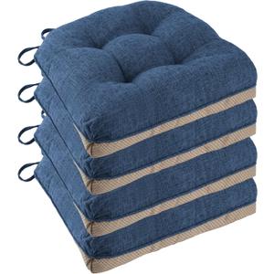 Non Slip Chair Cushions for Dining Chairs Set of 4 Kitchen Chair Cushions 18"x18"x3" Turfted Chair Pads Comfortable and Soft Seat Cushion with Ties, Royal Blue