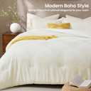 JOLLYVOGUE Queen Comforter Set, Boho Tufted 3-Piece Bedding Set, Ivory