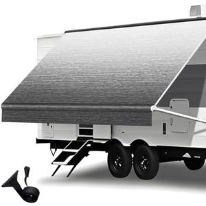 Heavy Duty RV Awning Fabric Replacement - 19.5oz Vinyl Camper Awning - Waterproof & UV-Resistant - Universal Canopy for Camper, Trailer and Motorhome (Black Fade, 16FT(Fabric 15'2"))