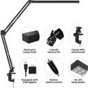 LED Desk Lamp, Manicure Table Lamp, Eye-Caring Drafting Light, Dimmable Office Table Lamp with 3 Color Modes, 10 Brightness Levels & Adapter, Memory Function(Black)